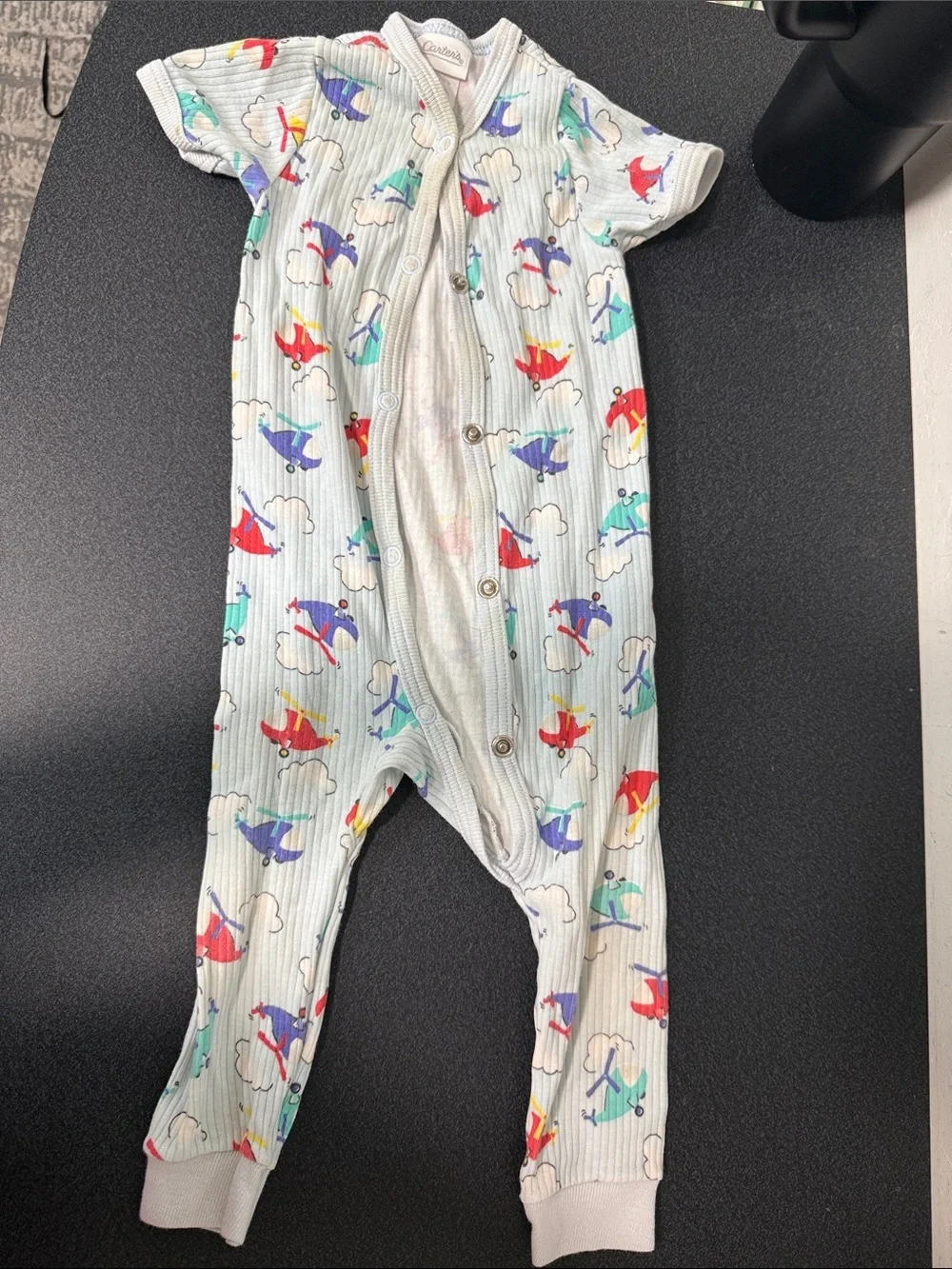 Carter's Light Blue Ribbed Airplane Print One-Piece Footie 90’s